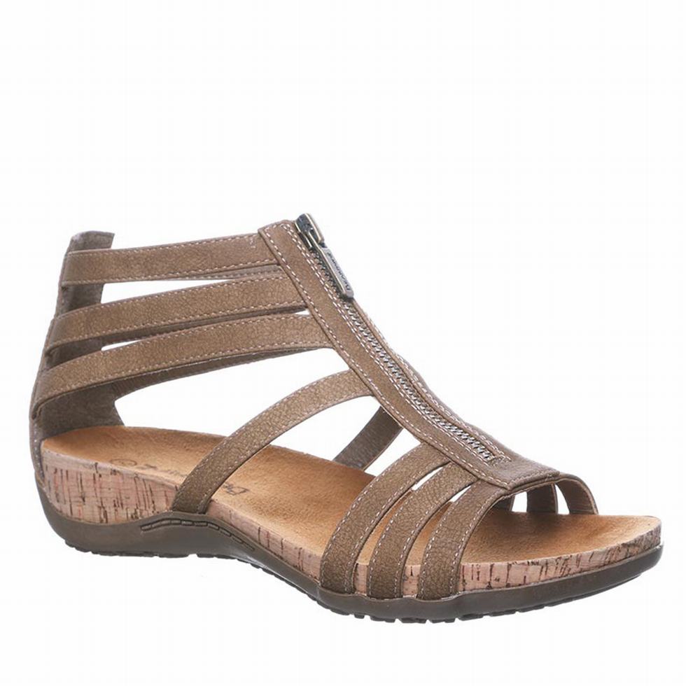 Women Bearpaw Layla Wide Sandals Brown | AXG7846JO