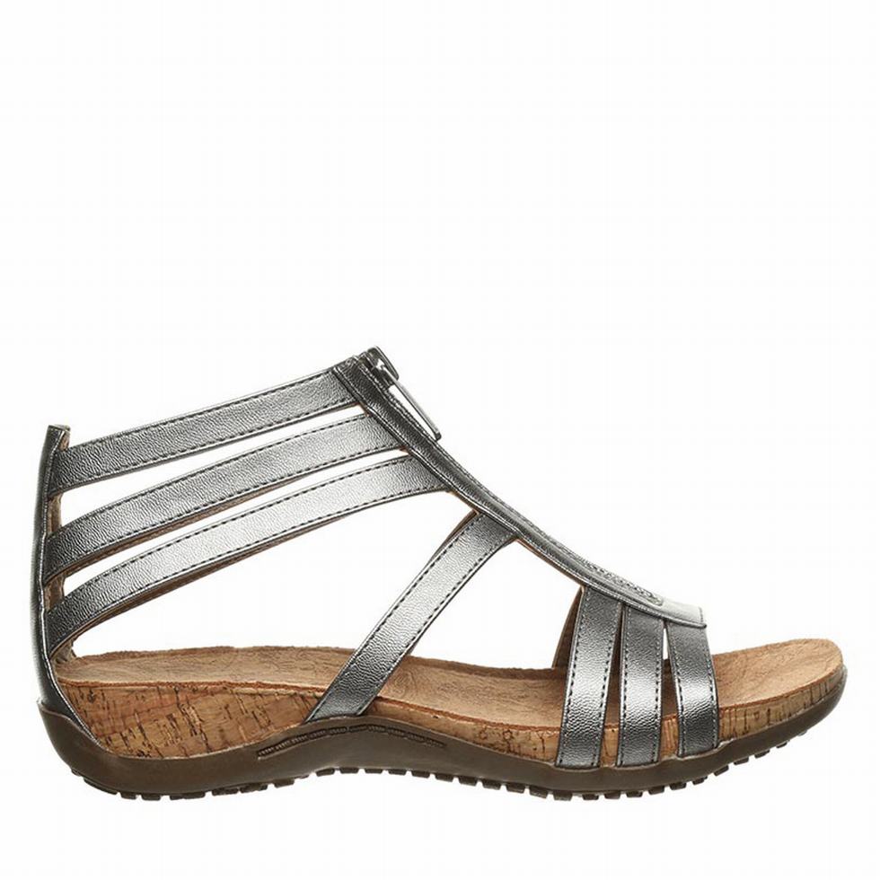 Women Bearpaw Layla Wide Sandals Grey | ZIP8488SI