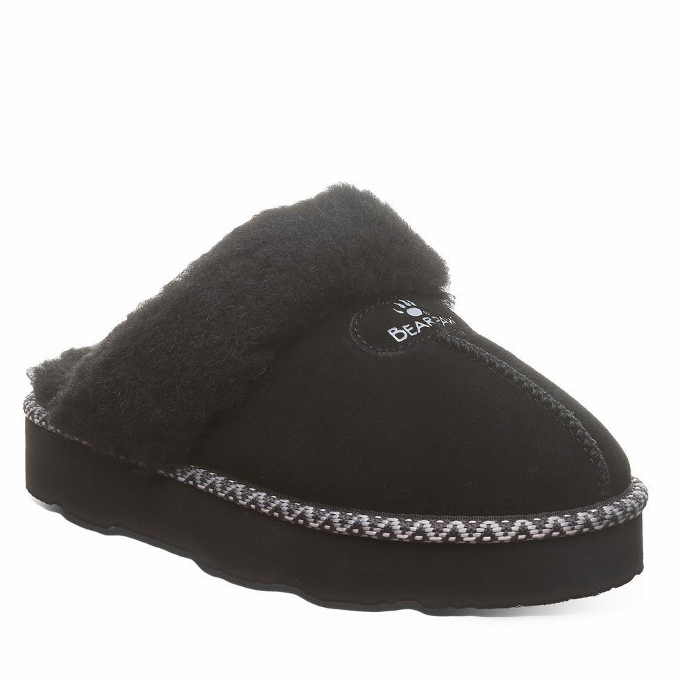 Women Bearpaw Loki Platform Lo Deco Slippers Black | XHV8893NP